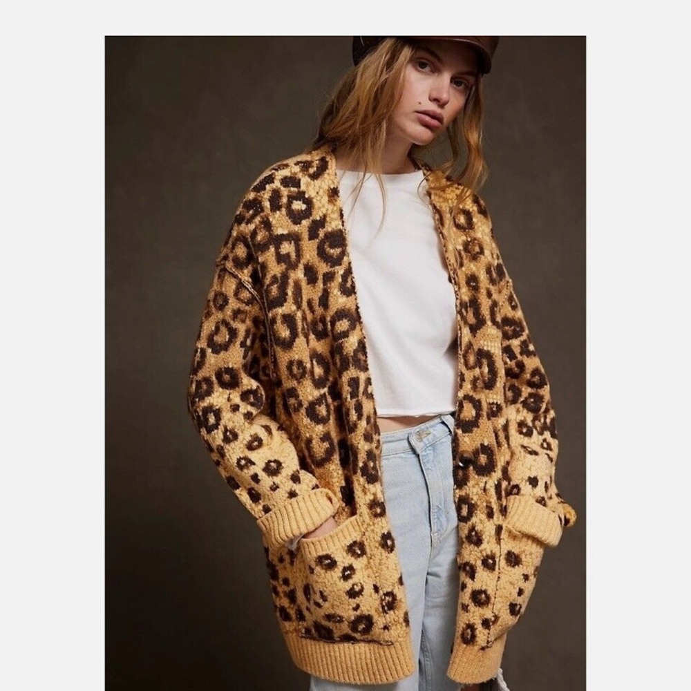 Free People Leopard Print Cardigan Sweater